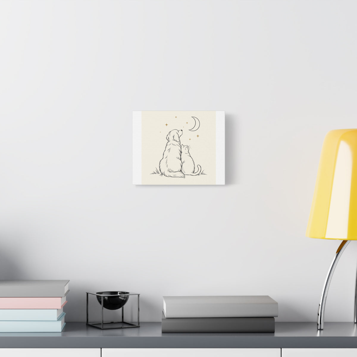 Dog and Cat Moonlight Canvas, Pet Lover Wall Art, Matte Stretched Animal Print