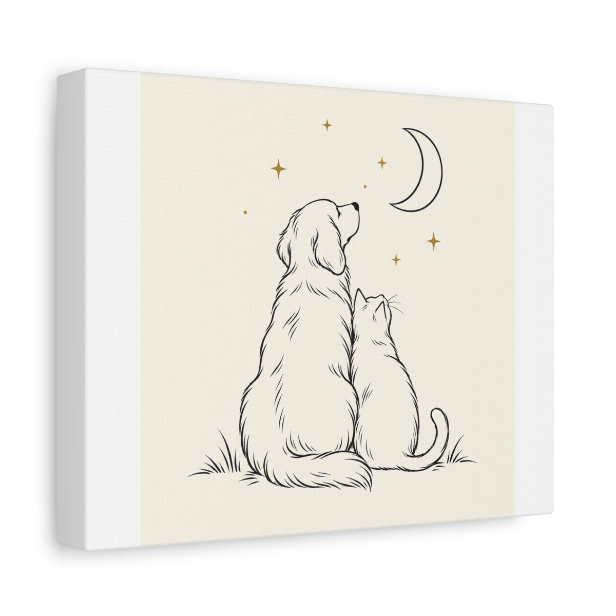 Dog and Cat Moonlight Canvas, Pet Lover Wall Art, Matte Stretched Animal Print