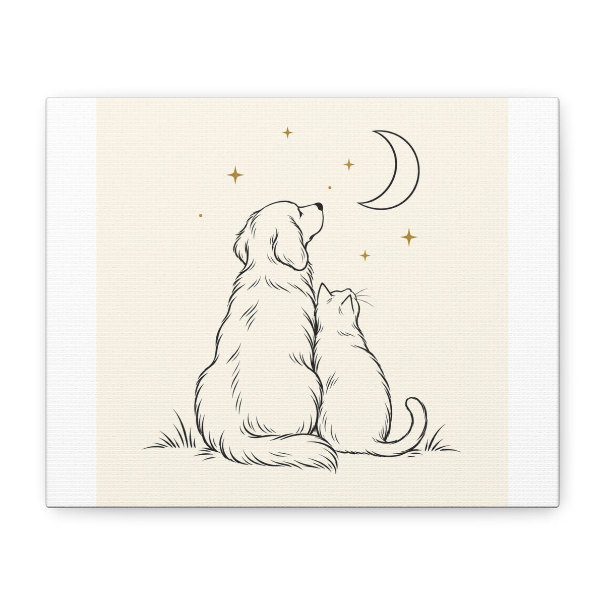 Dog and Cat Moonlight Canvas, Pet Lover Wall Art, Matte Stretched Animal Print